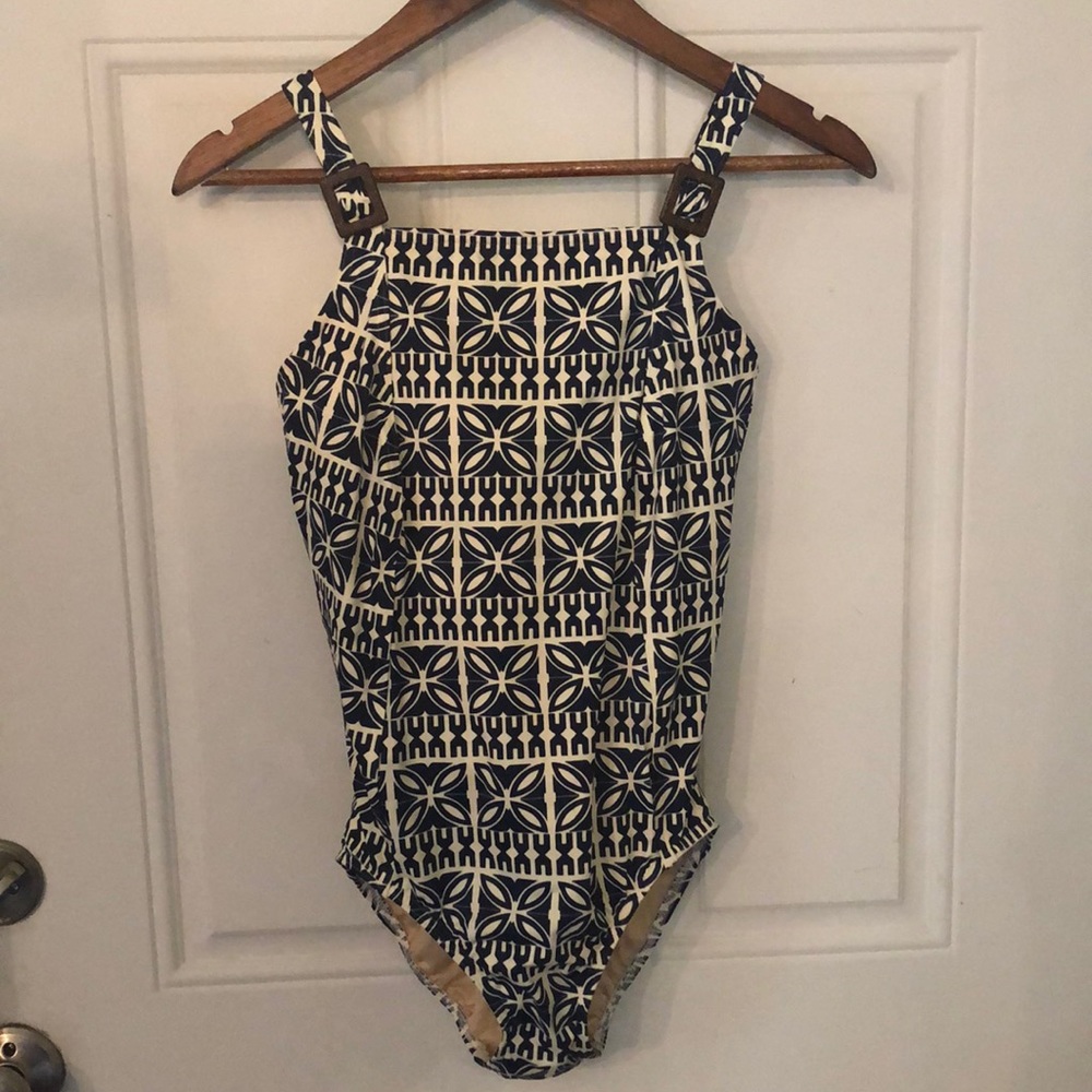 NWOT Lands’ End Blue and White one Piece Swimsuit